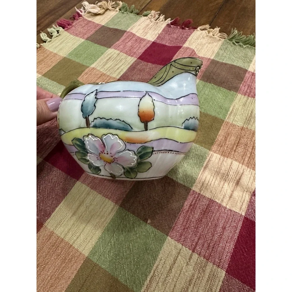 Vintage Hand Painted Japan Porcelain Creamer Pitcher Floral Landscape Scenic